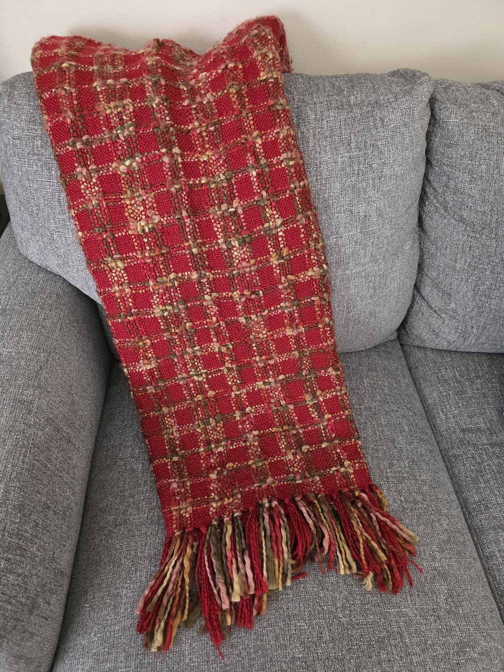 Red Plaid Woven Decorative Throw Blanket with Fringe